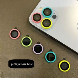 Luminous Ceramic Camera Protector Film with Glowing Tempered Glass Lens Ring Cap - iPhone 16 16 Plus (Pink  yellow blue)