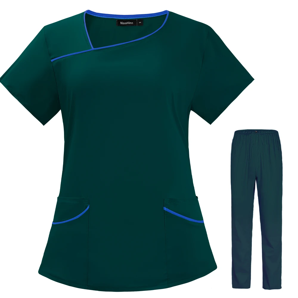 Beauty Salon Overalls summer Short-sleeve Medical Uniforms Doctors Nurses Clinical women Clothes Pet Scrubs Female Nursing Suits