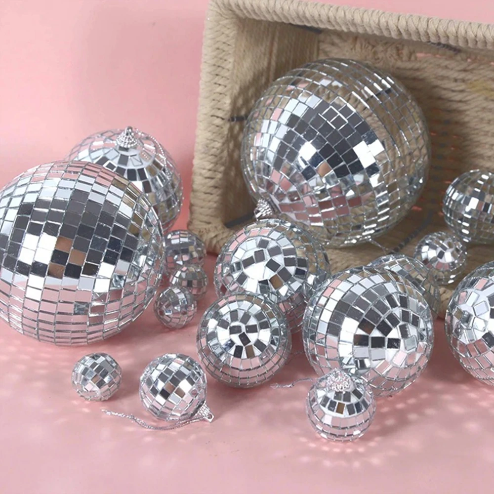 3-15cm Mirror Ball Party Shiny Ball Christmas Decoration Hanging Xmas Tree Ornament Laser Reflective Glass Disco Home Decor