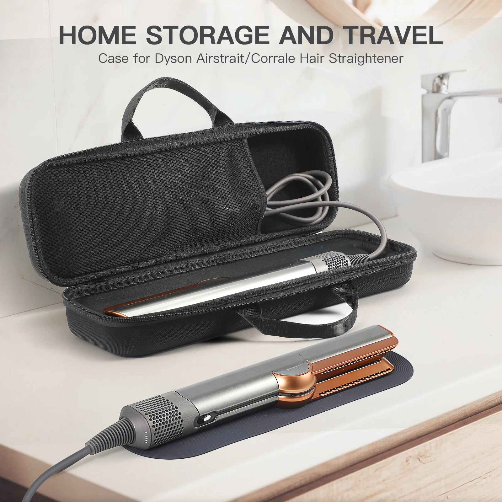 Portable Travel Storage Bag Shockproof Travel Carrying Bag Anti-scratch with Mesh Bag for Dyson Airstrait HT01 Hair Straightener