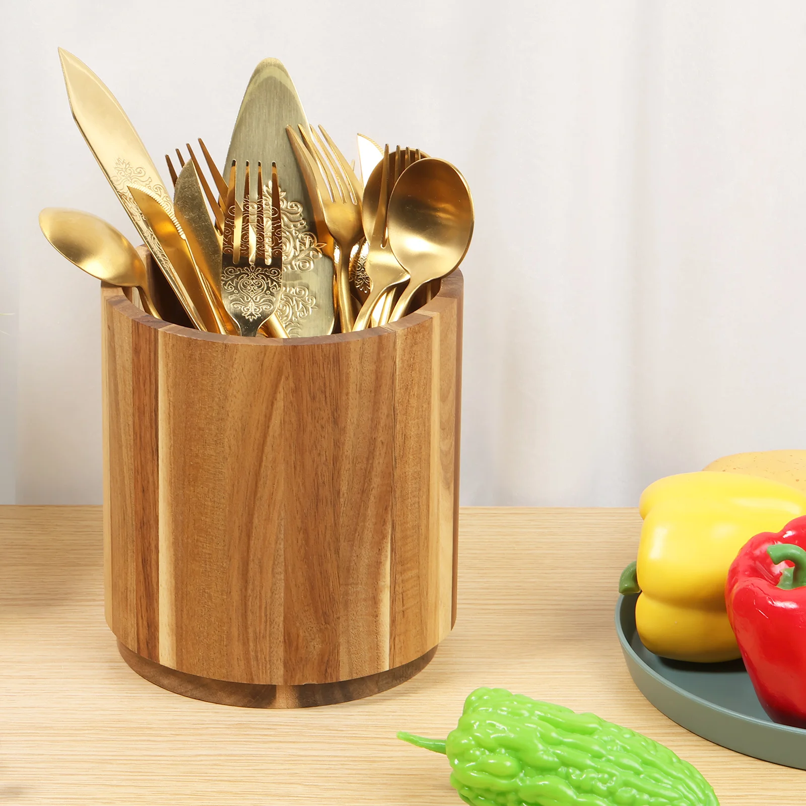 Wooden Utensil Holder 360 Rotating Kitchen Storage
