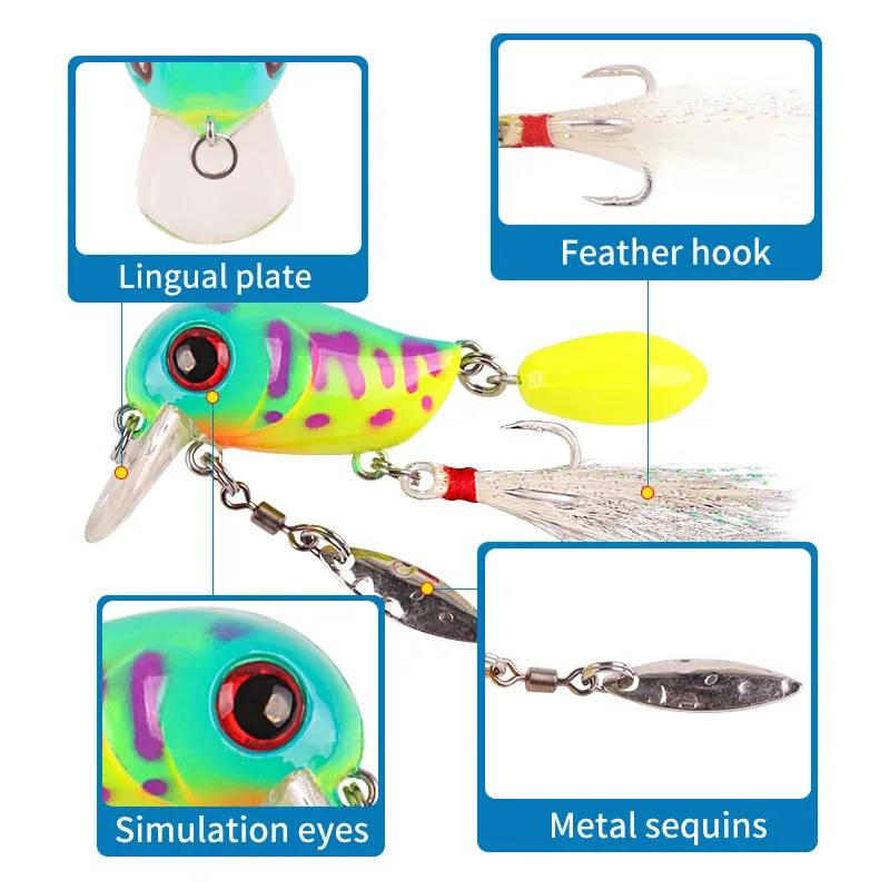 1 Stück Mini Schwimmender Chubby-Köder 5,7g/5cm Wobbler-Spinner mit Feder und Scharfen Dreifachhaken Praktisches Angelzubehör – Detail 12