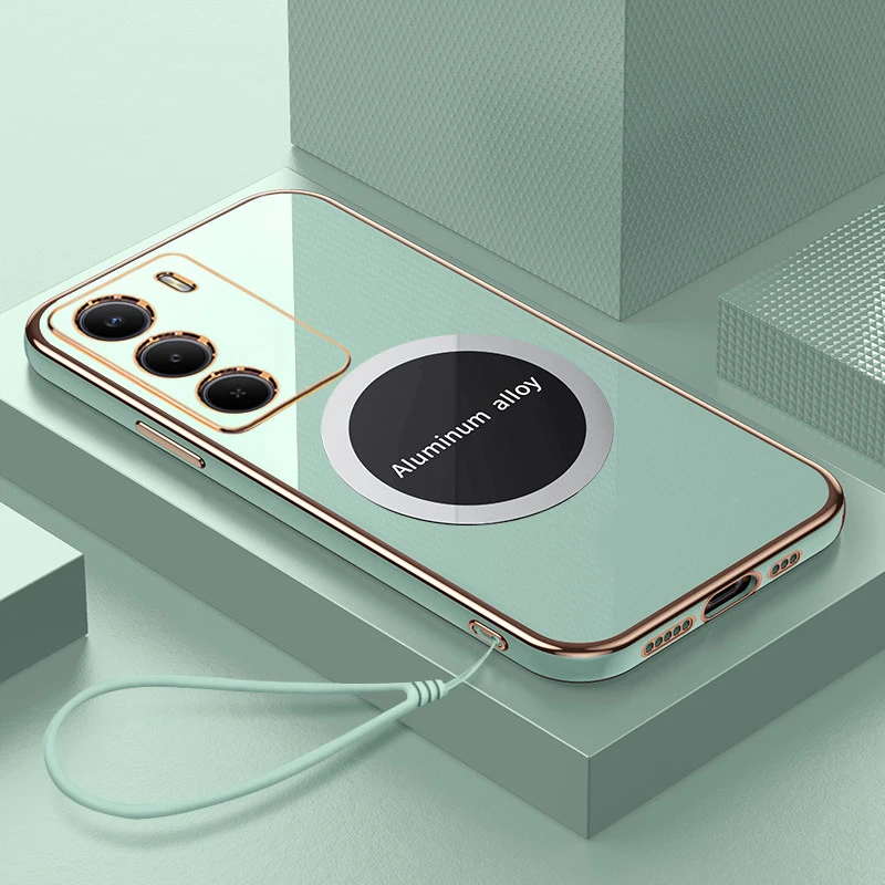 Luxury Square Plating Shockproof Silicone Back Cover with Magnetic Attraction