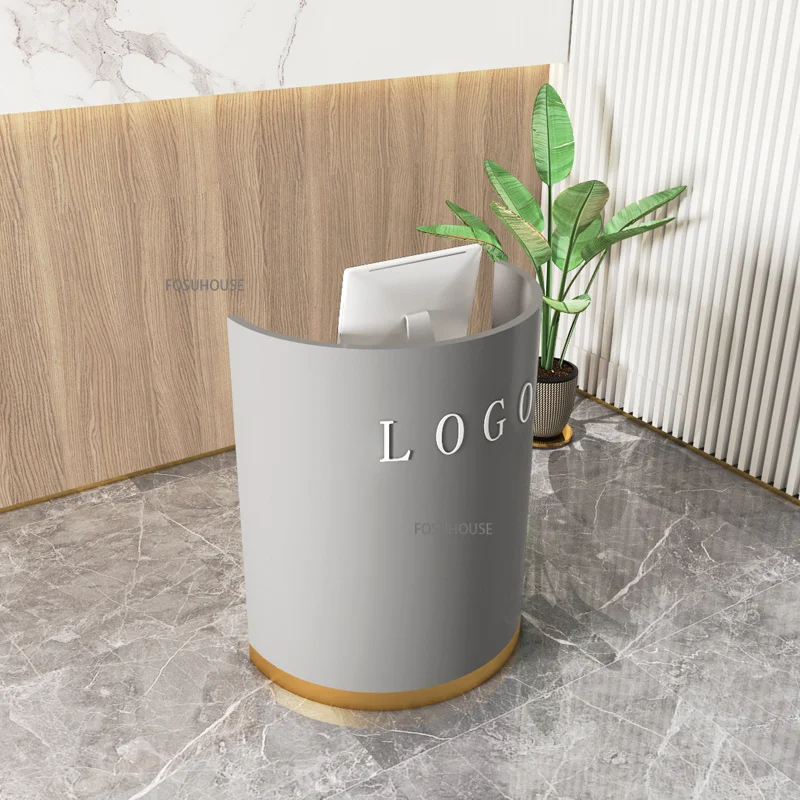 Modern Light Luxury Counter Clothing Store Cashier Desk Small Arc-shaped Commercial Reception Desk Office Furniture Bar Table