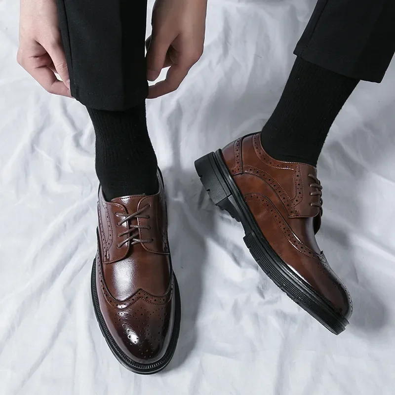 Brown Handmade Dress Shoes Leather Men Oxford Shoes Black Man Formal Classic Brogue Business Chaussure Homme