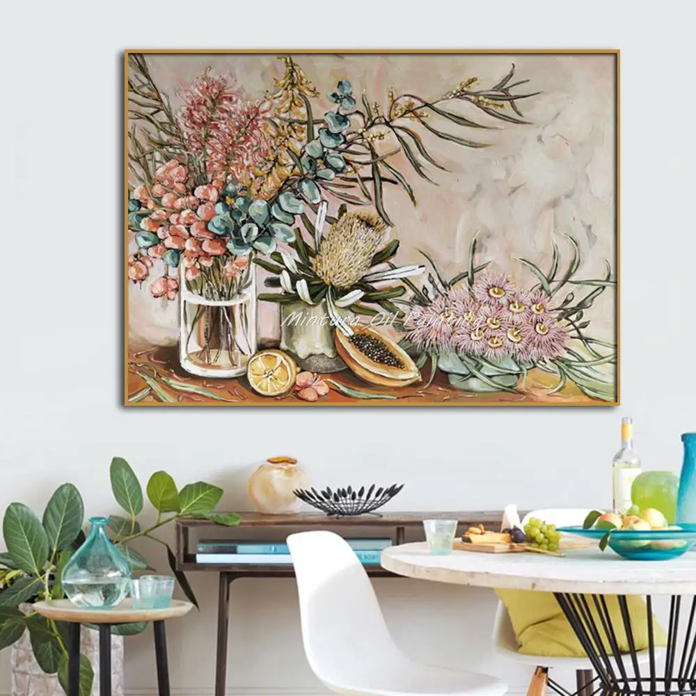 

Mintura Hand-Painted Still Life Flowers Oil Paintings on Canvas,Modern Home Decoration Abstract Wall Art Pictura for Living Room