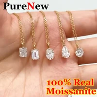 PureNew 1-3ct Full Shape Moissanite Necklace For Women S925 Silver Plated 18k Gold D Color VVS1 Women's Moissanite Chain Gift