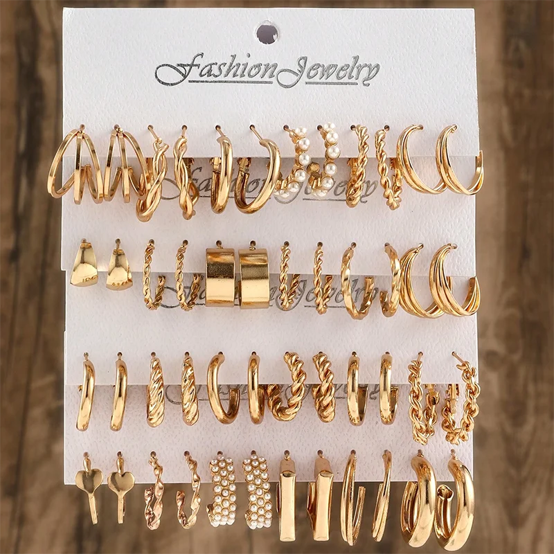

6-piece Classic Fashion Geometric Shape Imitation Pearl Women's Earrings Set Jewelry Festival Gift