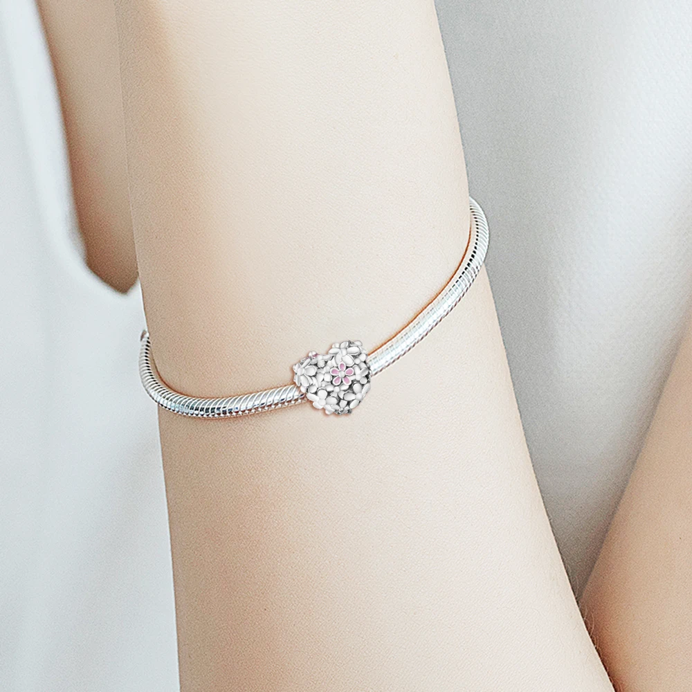 Holiday Gift Mom Daisy Heart Charm 925 Silver Jewelry For Snake Chain Bracelets Mother Kids Silver Friends Beads Mother's