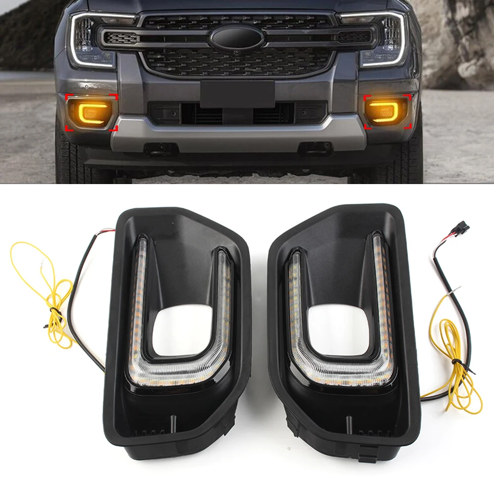 

2Pcs Car LED Daytime Running Light Yellow Turn Signal Lamp Indicator For Ford Ranger XLT Sport Platinum 2022-2023