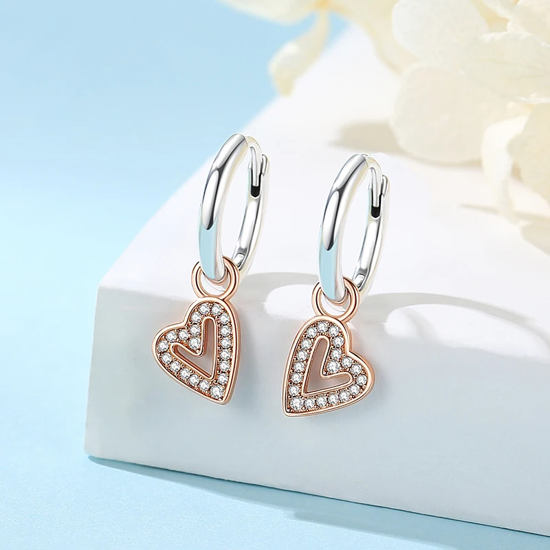 New 2026 Original 925 Sterling Silver Earrings For Women Piercing Hoop Love Heart Earings Rose Gold Wedding Gift Luxury Jewelry - 2