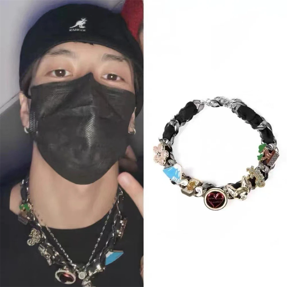 

KPOP GOT7 Jackson Wang Concert Decorative Necklace Hip-Hop Flower Money Heart Multi-element Diamond Necklace Couple Gift E11