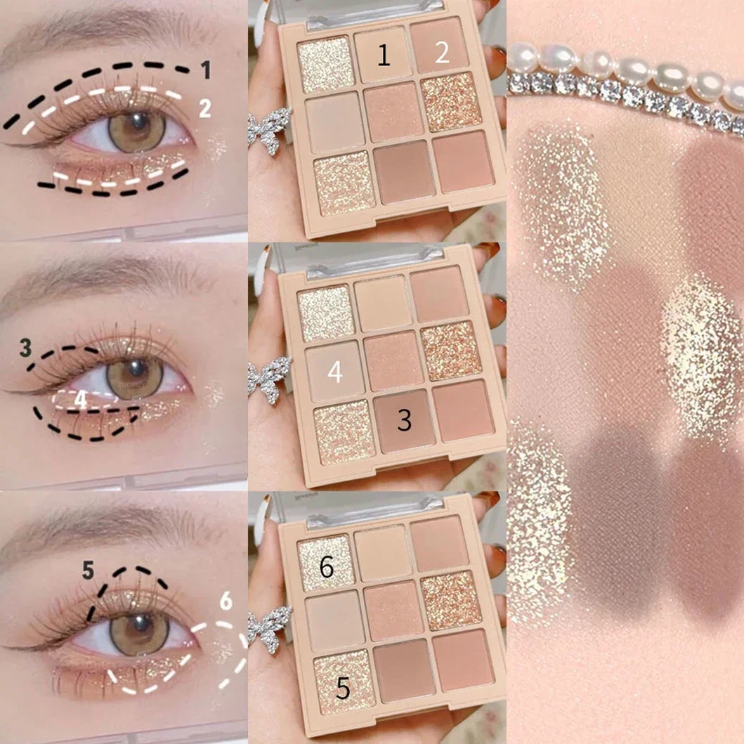 Eyeshadow Palette Pearly Bright Matte Glitter Lasting Makeup