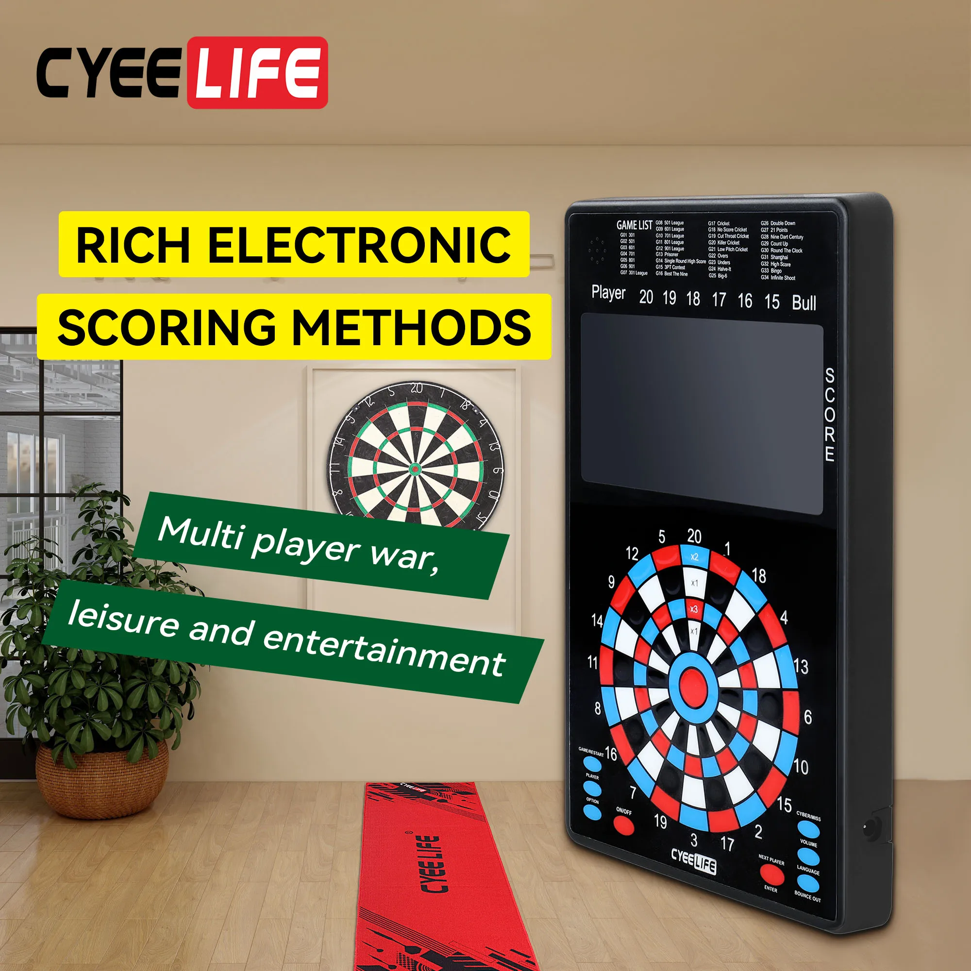 CyeeLife Dart Scoring Electronic Professional Target Configuration Game 