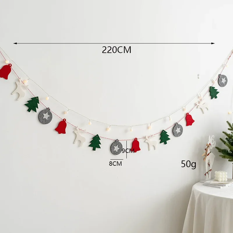 Christmas Wool Felt Pull Flag Banner, Tree Hanging Pendant Ornaments, Background Wall Decorations for Home, Xmas Gift, New Year