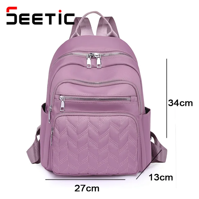 SEETIC Casual Oxford Backpack Women Waterproof School Bag Quality Ladies Travel Bag Solid Color Multiple Pockets Backpack Female 6