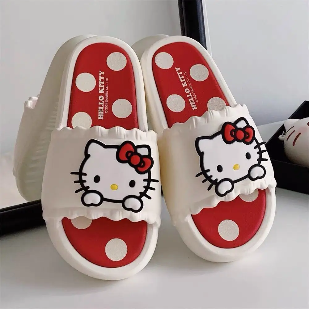 Sanrio Hello Kitty Cat Slippers for Women In Summer Girl Home Interior Bathroom Kawaii Cute Non-Slip Outdoor Sandals Anti-Odor