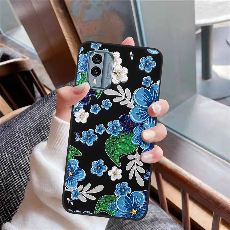 3D Soft Relief Flower Silicone Emboss Painted Cover