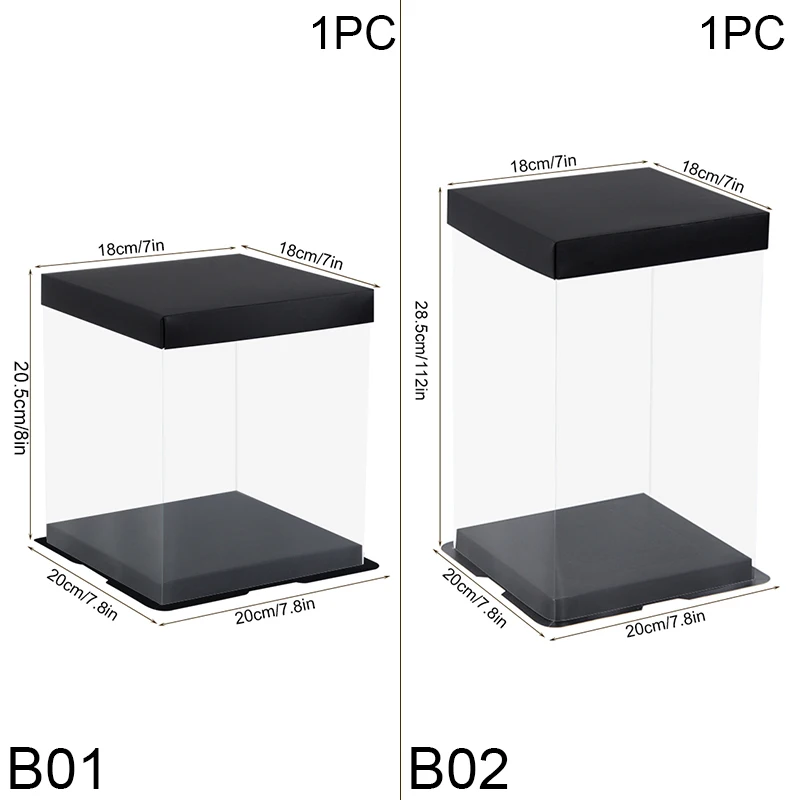 Large Transparent Cake Gift Box 20/28cm PVC Clear Rose Bear Packaging Box Birthday Party Wedding Cake Dessert Present Decoration