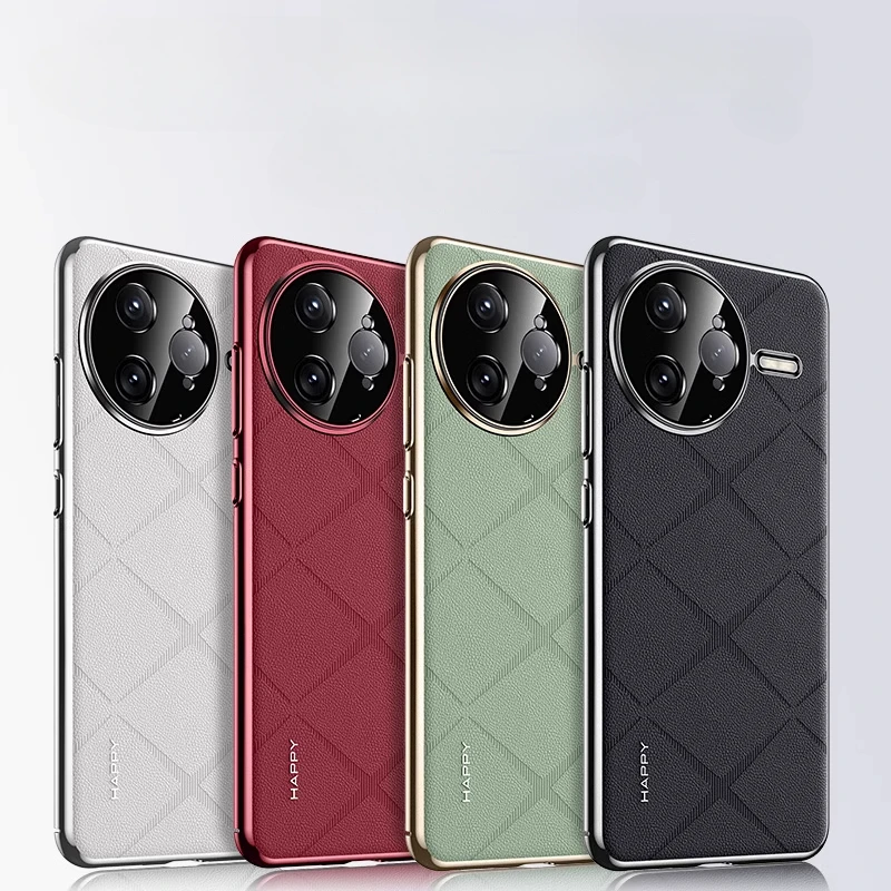 Luxury Leather Phone Case with Plating Camera Lens Protection
