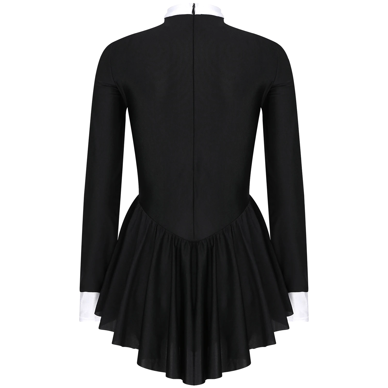 Women Long Sleeve Ballroom Latin Dance Dress Contrast Color Modern Ballet Tuxedo Dancewear Waitress Cosplay Costume Clubwear girl dance costume