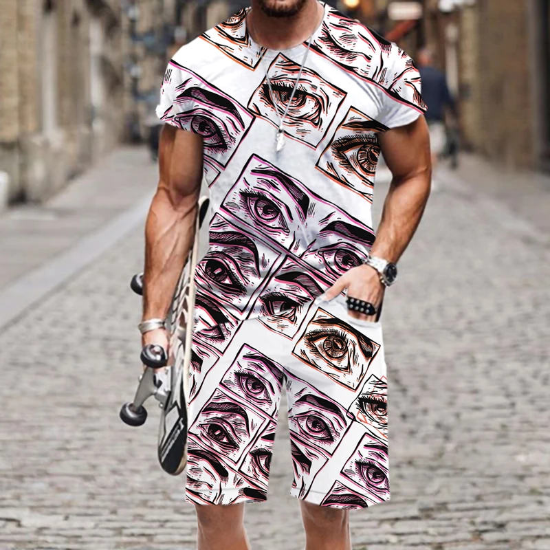 

Outfit Men's T-shirt Set Tops Harajuku Hip-hop Fashion Hot Funny Casual O Neck Summer Short Sleeve Street 2022 New Luxury Beach