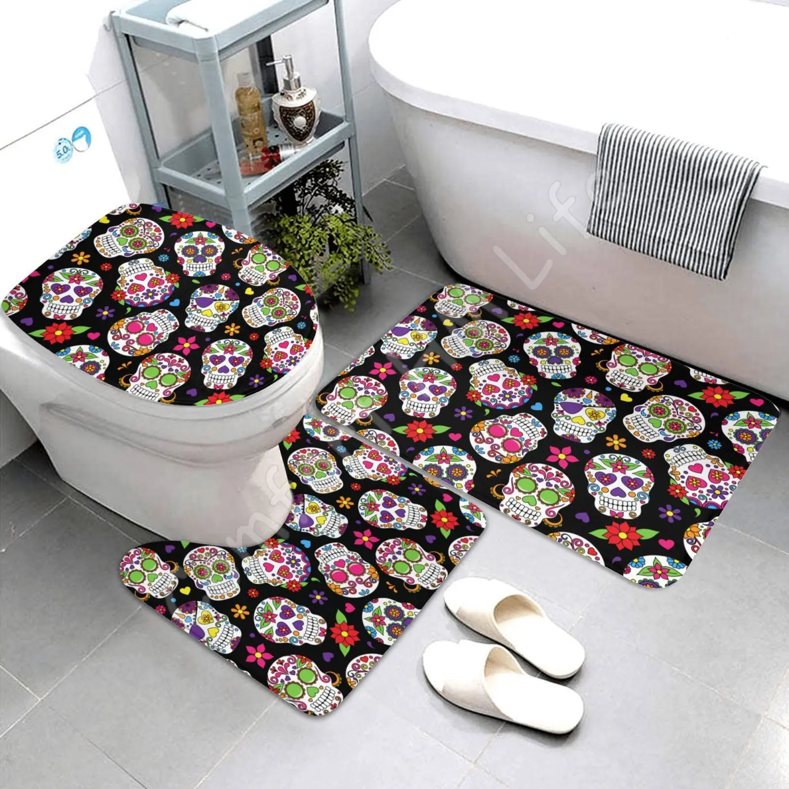 https://ae01.alicdn.com/kf/S0d1f593f45604bee8f17601223a1b3cf9/3-Piece-Toilet-Cover-Day-Of-The-Dead-Sugar-Skull-Bathroom-Rug-Set-Contour-Lid-Cover.jpg