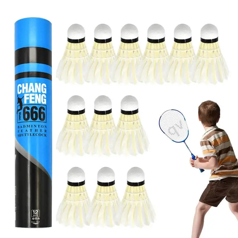 

12pcs Badminton Shuttlecocks Sturdy Elastic Duck Feather Shuttlecock High-Speed Training Badminton Balls Steady Flight Path