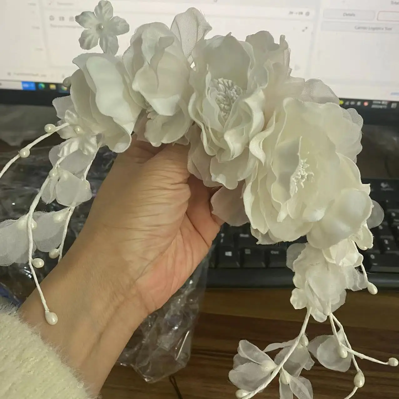 Copricapo da sposa con fiori in filato di seta, accessori per capelli da donna e ragazza, fasce per capelli da sposa - Image 5