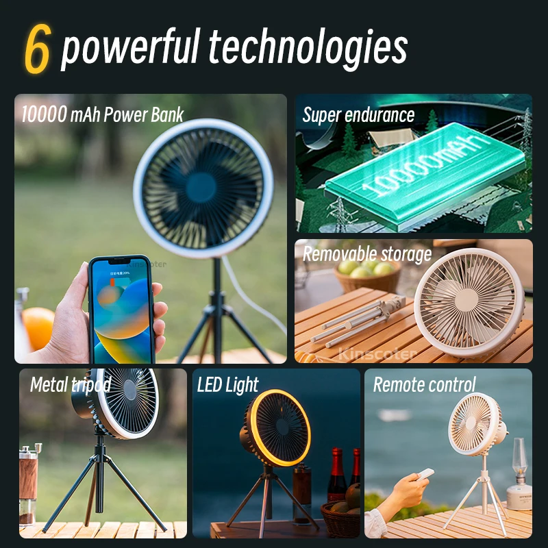 Portable 10000mAh Oscillating Camping Tent Fan