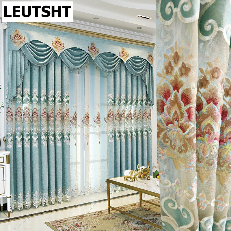 

2023New Light Luxury Curtains for Living Dining Room Bedroom Chenille Hollow Embroidered Curtain Valance Window Finished Custom