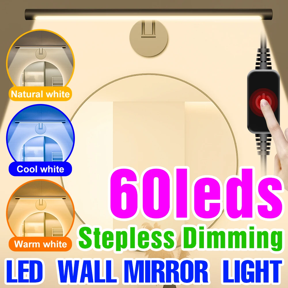 

Led Stepless Dimming Wall Light 24 40 60leds Bathroom Wall Lamp USB Stepless Dimming Touch Control Vanity Wall Mirror Lamp Table