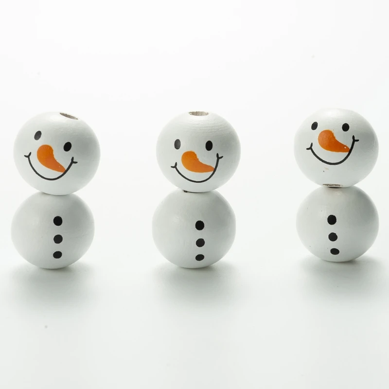 

20 Pcs Christmas Wooden Beads Snowman Bead for DIY Crafts Making