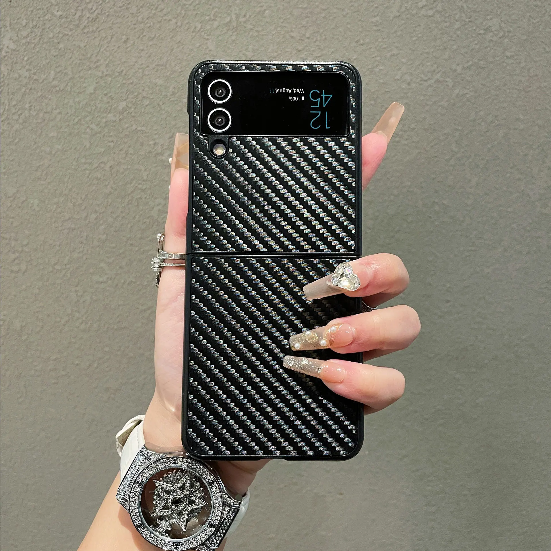Carbon Fiber Stripe Leather Phone Case - Hard PC Business Style Cover