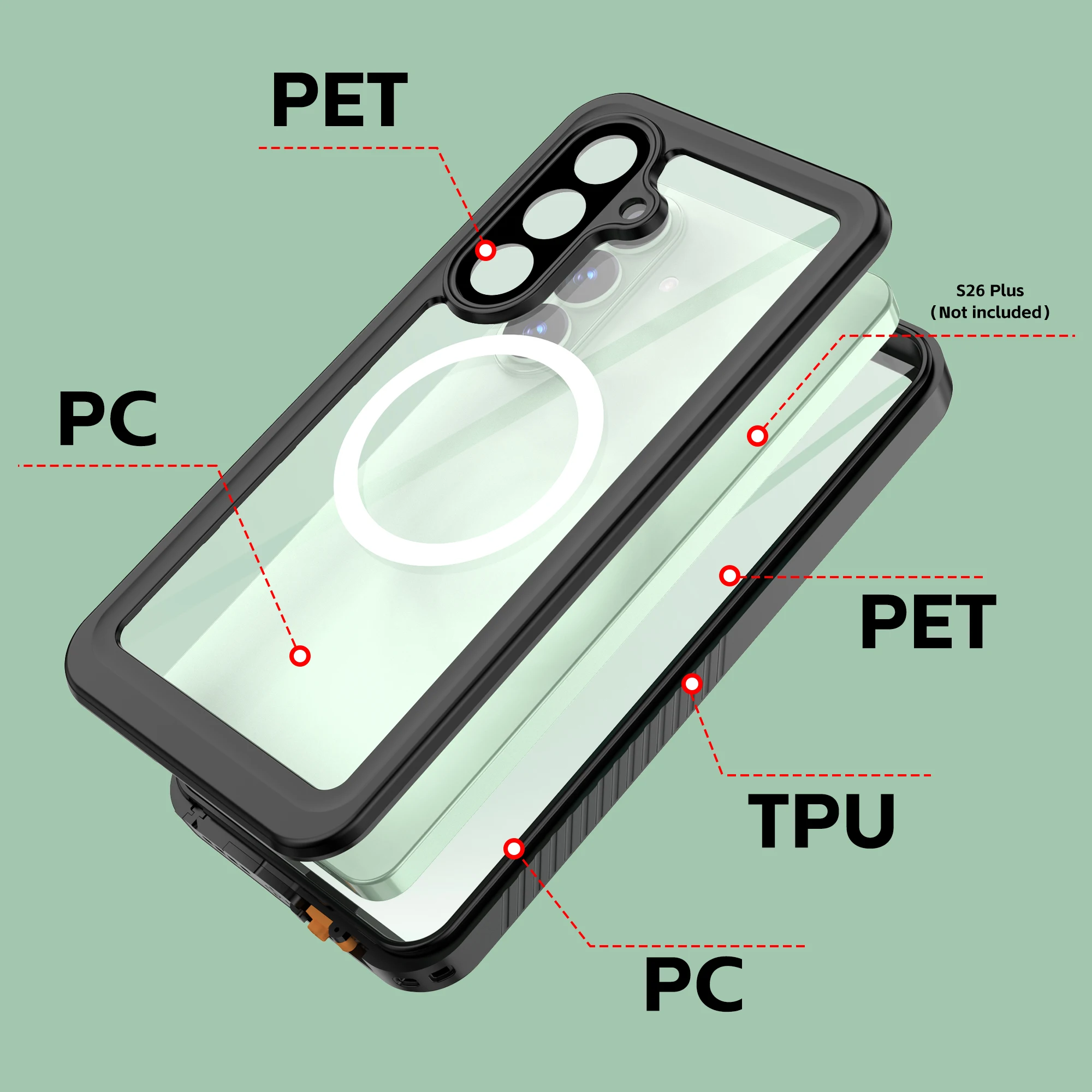 Waterproof Shockproof Solid-Color Phone Case with Full Enclosure