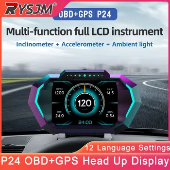 Pantalla Head-Up P24 para coche con OBD+GPS, ordenador de abordo, medidor digital de voltaje, tacómetro, medidor de inclinación, acelerómetro, velocímetro. 1
