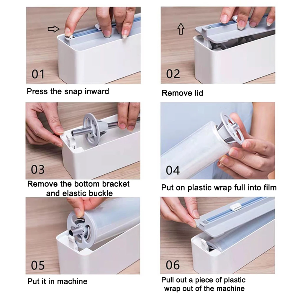 Description Picture 3 of itemMagnetic Film Holder with Cutter Stretch Cling Film Holder Slide Cutters Wall Mount Plastic Foil Wrap Dispenser Box Kitchen Tool