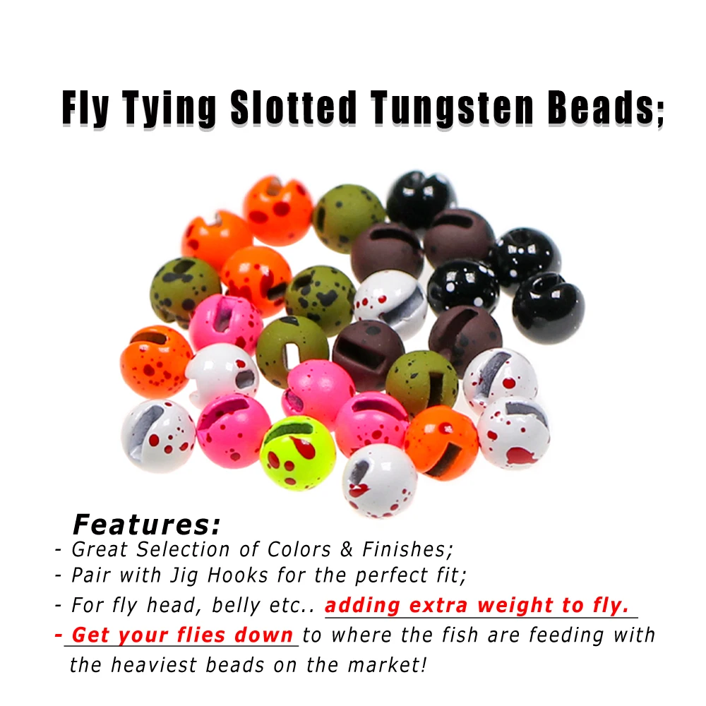 Fly Tying Beads 20PCS Mottled Slotted Tungsten Beads Head with Dot for Jig Hooks Nymphs Fly Tying Fishing Materials Weights 2.5mm ~3.5mm