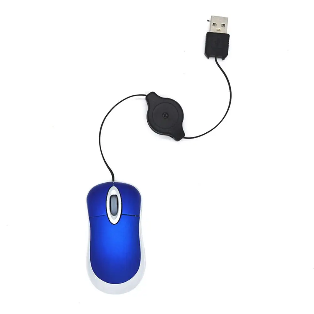 Wired Mini Optical Mouse with Retractable Cable for Office Use