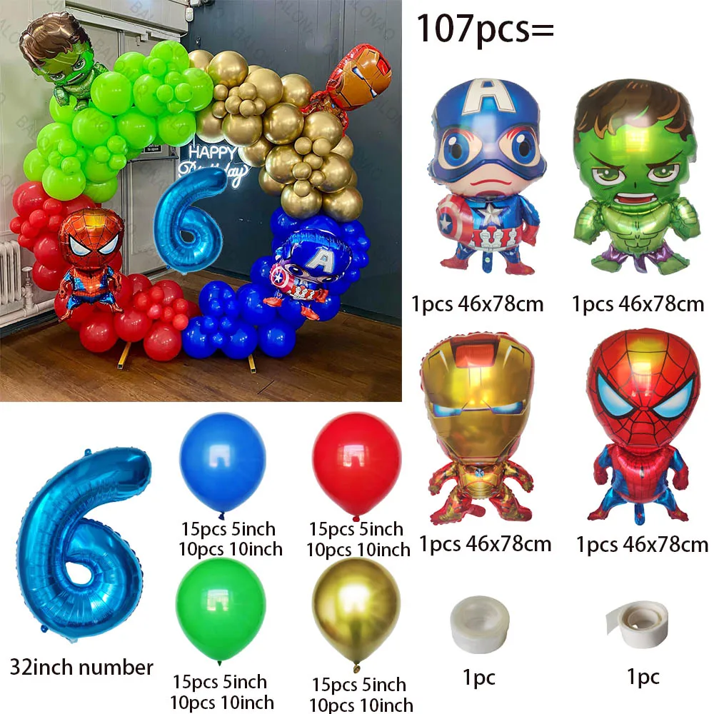 thumbnail image 1 of Globo de látex de superhéroe para niños, suministros de juguetes inflables con temática de los vengadores, SpiderMan, Hulk, Iron Man, fiesta de cumpleaños（Number 6 as shown, 1 of 5