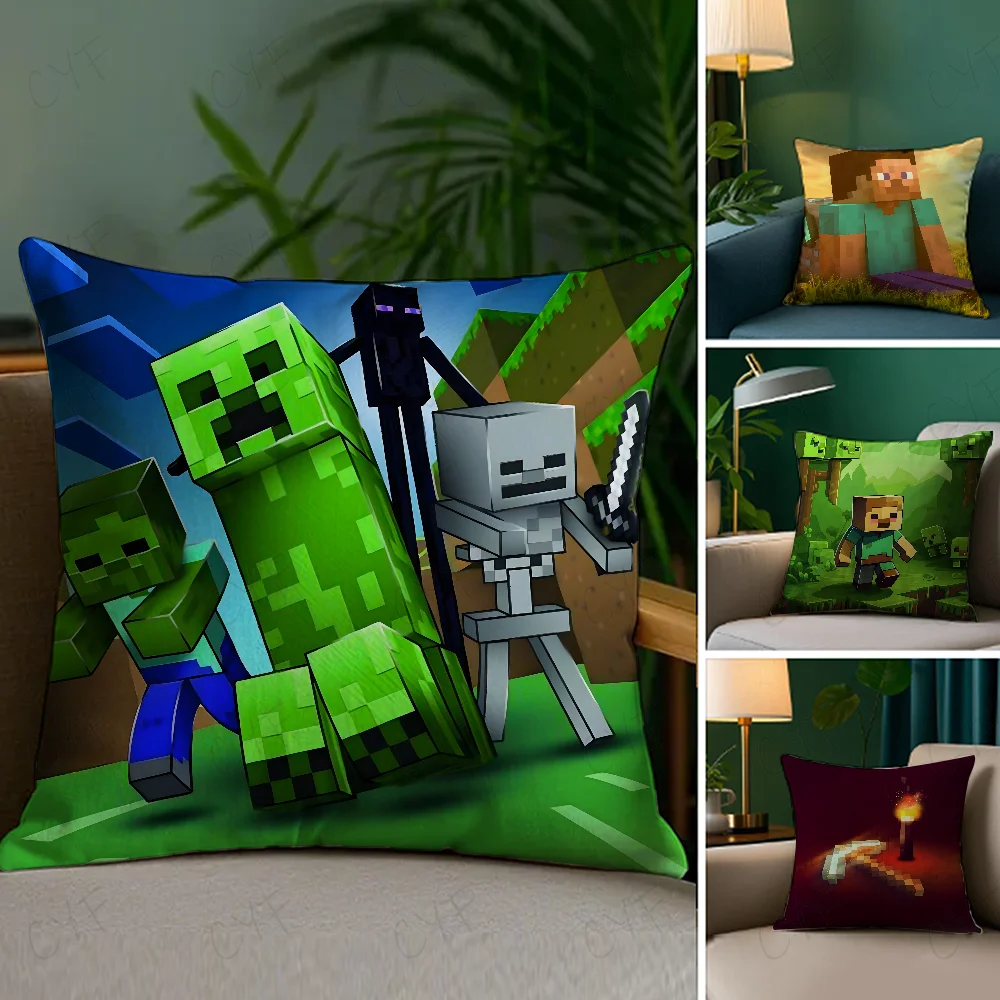 Classic Game M-MiNEcrAfts Pillow Case Anti-dustmite Pillowcase Invisible zipper silky short plush Sofa cushion cover