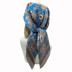 Elegant Square Silk Scarf with Fashion Print - Women's Versatile Accessory (Blue)