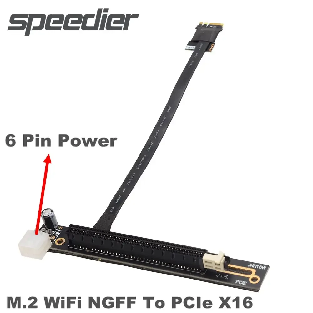 Network Card Riser Cabo Adaptador Cabo de Extensão Gráfica 6pin Alimentação M.2 Wifi para X16 Pci-e m2 ME Chave Ngff para Pci-e 3.0 16x