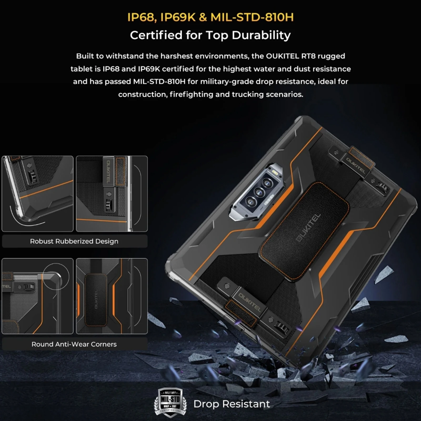 OUKITEL RT8 4G Rugged Tablet PC 6GB+256GB 11" 2K Display Android 13 MediaTek Helio G99  48MP Camera 20000mAh 33W NFC Tablet PC