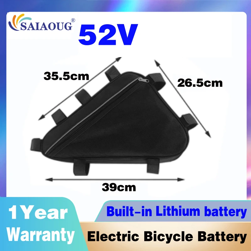 

Triangle Bag Battery52V 20ah/25AH/30AH/35AH/40ah/50ah eBike Battery Pack With 500W 750W 1000W 1500W 2000W BMS 5A Charger