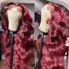 Perruques Lace Front Cheveux Humains Couleur Bourgogne Pré-Pluckées Body Wave 13x4 pour Femmes, Perruque Lace Front Remy 180