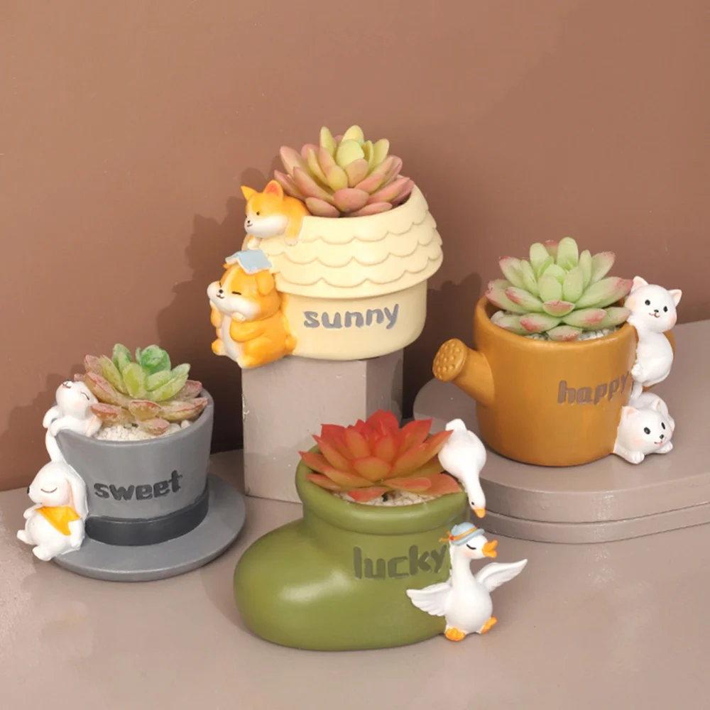 

Adorable Cartoon Flower Pot Succulent Planter Garden Pots Bunny Reindeer Pot Resin Container Animal Shaped Planter Ornaments