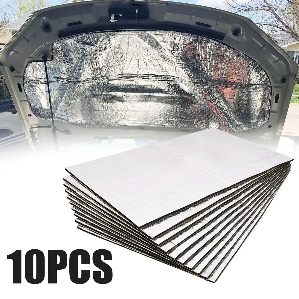 

10 Sheets Sound Deadener Heat Insulation Mat Car Van Sound Proofing Deadening Insulation Car Hood Insulation Silent 5mm Gadget