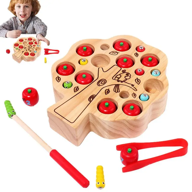 

Wooden Magnetic Fishing Game Wooden Montessori Toys Fishing Game Interactive Fine Motor Skills Tree Shape Early Learning Games