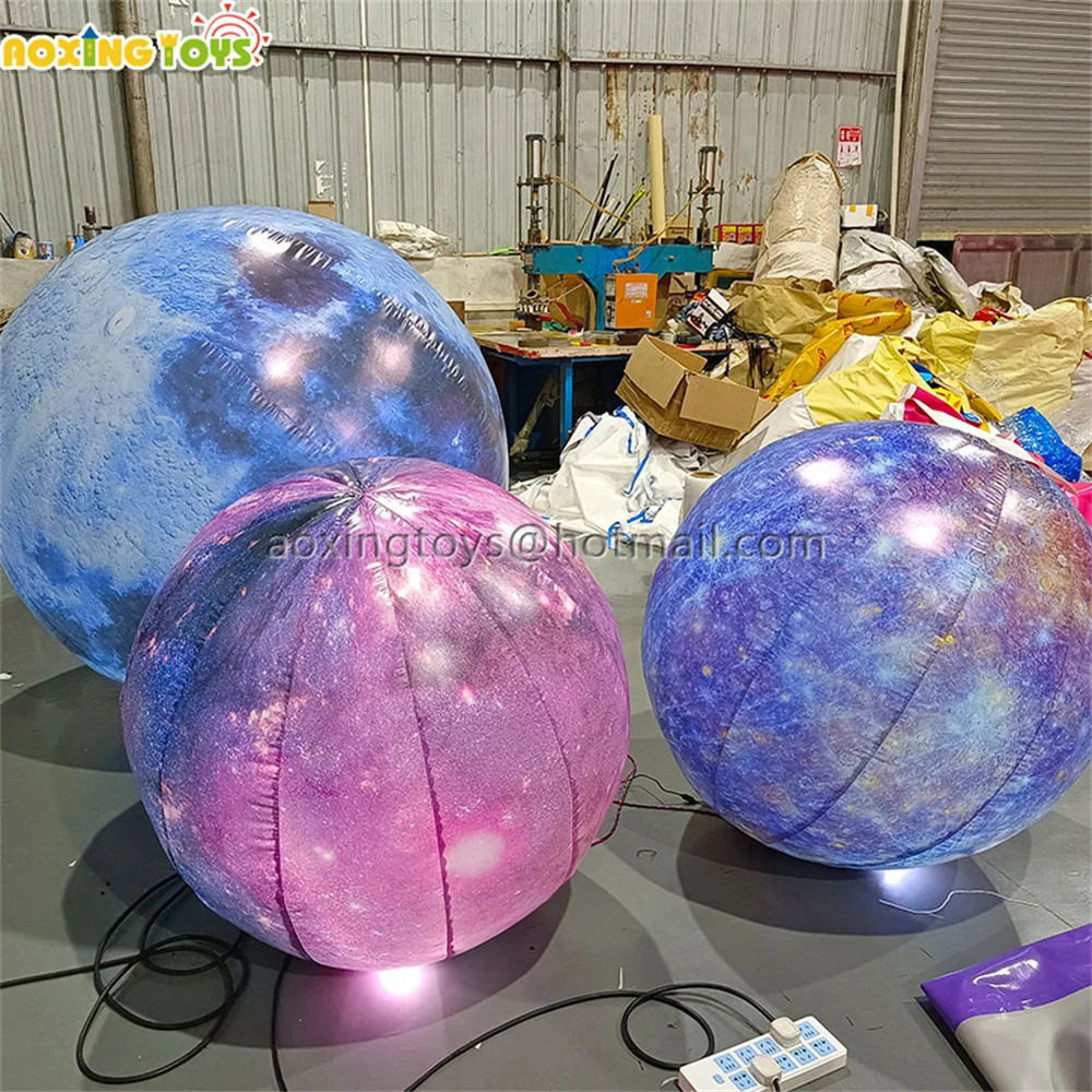 

Custom Pattern Advertising Decoration Inflatable LED Lighiting Planet Moon Star Hanging Balloon For Festival Event Party Stage